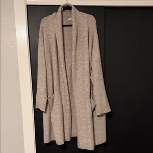 LOFT Light Taupe Open-Front Drape Cardigan